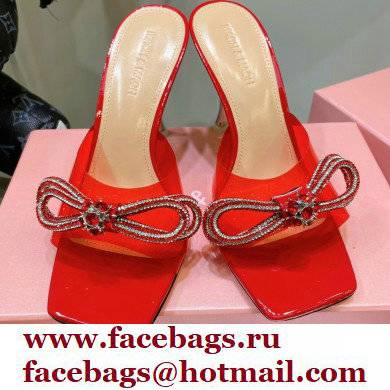 Mach  &  Mach Heel 8.5cm Crystal Double Bow Mules PVC Red 2022